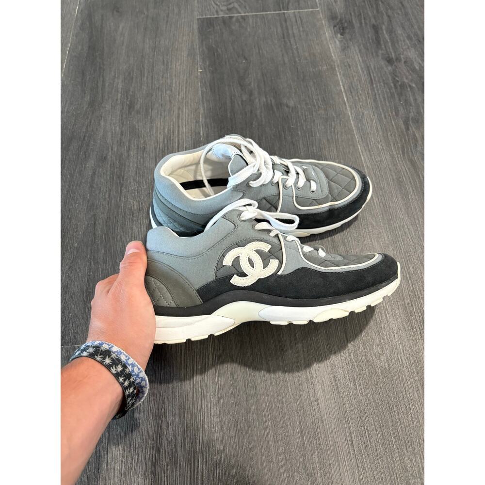 Chanel 2023 Fabric and Suede Calfskin Quilted Gray Trainer Sneakers Size 38(8)